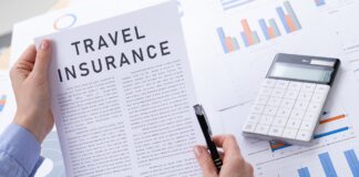 travel insurance concept, documents on the desktop